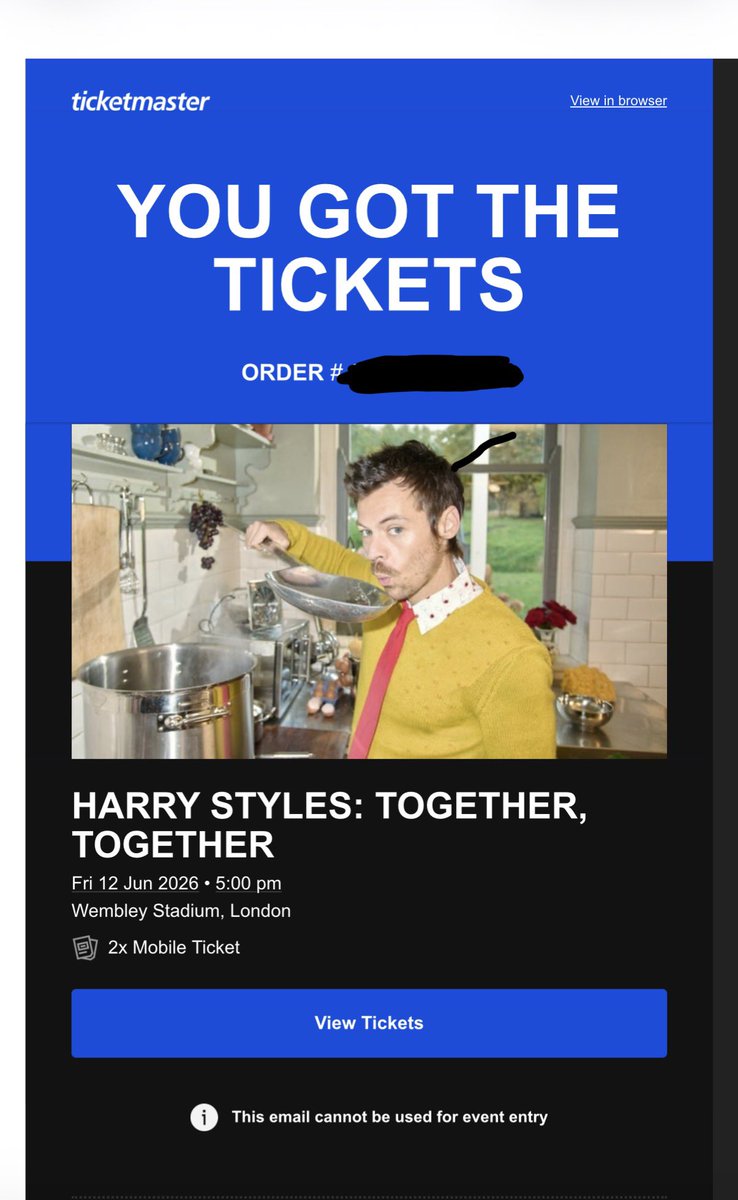 lucy_bateman's tweet photo. Selling 2 Harry Styles Together Together Tour tickets for Wembley for opening night on the 12th June!! They’re South GA tickets - Disco VIP package, we bought them for £334 each but willing to sell for £250 each!! Can provide any proof necessary, please dm me for info :) https://t.co/UgIfQzeT8l