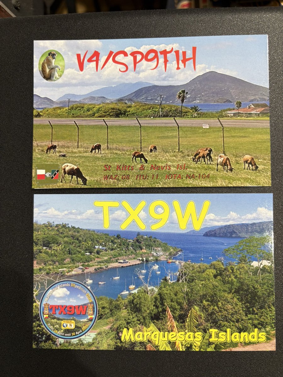 EdwardScheckler's tweet photo. QSL cards from St. Kitts &amp; Nevis and Marquesas Islands arrived today👍🏻😎 https://t.co/zGG7dR8iR2