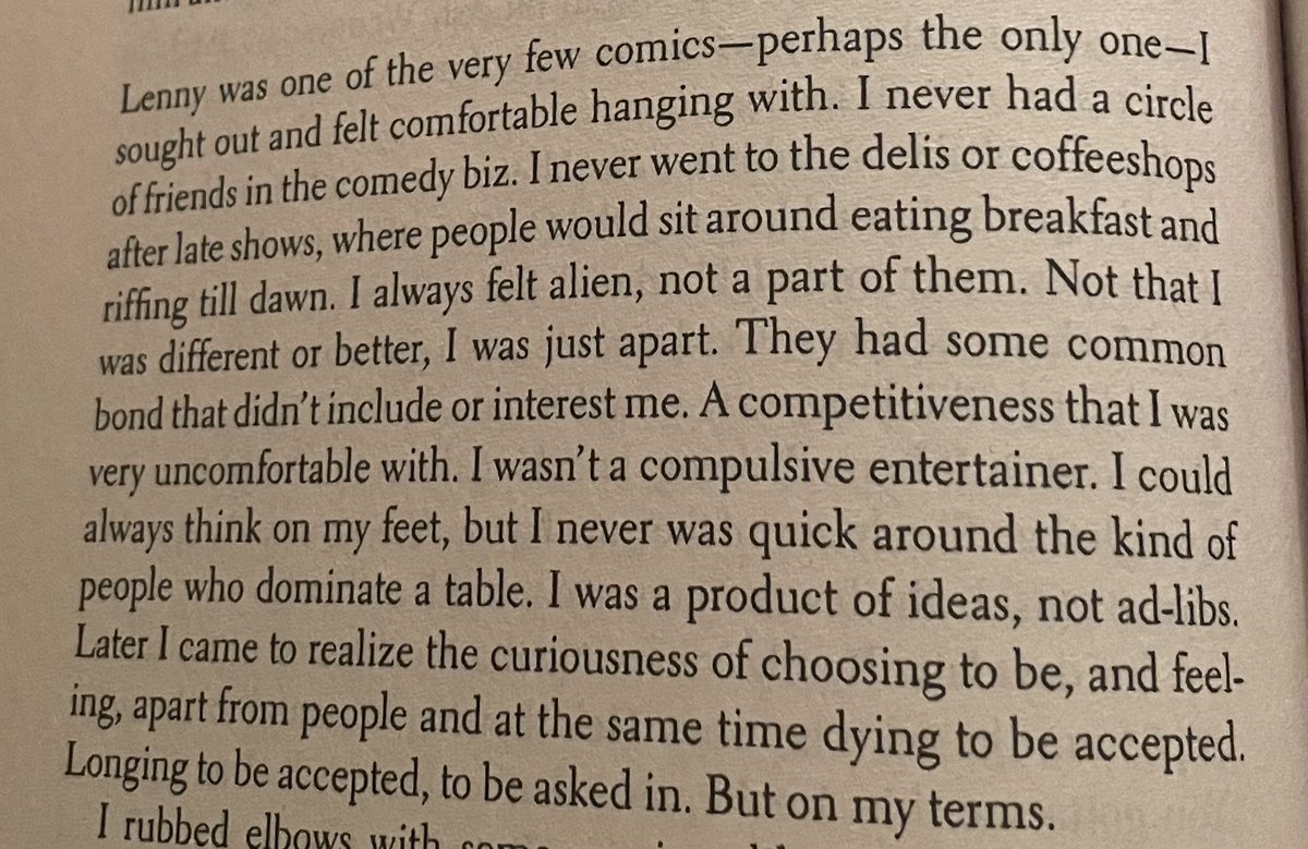 blancberto's tweet photo. Summer of ‘22 I spent a lot of time indoors in an effort to outwit the southern heat. I ended up reading a lot. 

One of my favorites was Carlin’s memoir Last Words, which at the time I felt a real spiritual resonance with. 

Like this passage, maybe my favorite in the book, where George Carlin touches on his personal relationship to belonging: