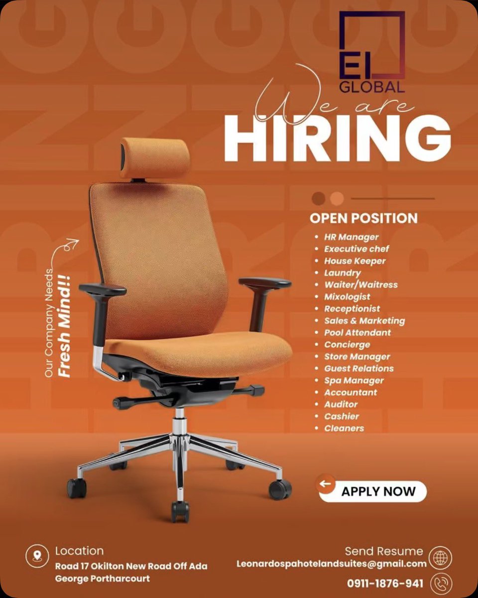 cubana_WL's tweet photo. My friend just built a hotel in Portharcourt and is looking to hire in the aforementioned positions…. No talk say I no drop update https://t.co/wnbkjvRW1J