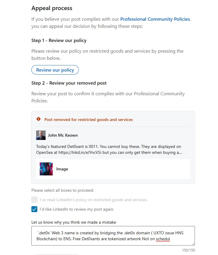 9jaCosmos's tweet photo. My @LinkedIn account got restricted initially following a notice that a post I made was offering 'Restricted Goods or Services'. Then @LinkedInHelp said I wasn't verified (which I was), and then I got passed to some guy called Levin, who said I'd been sending out too many invitations despite warnings and had been using bots, which 1. isn't true, and 2. has nothing to do with the original reason given for restriction. Now a year and some on, I've been given a new appeal about the same thing.