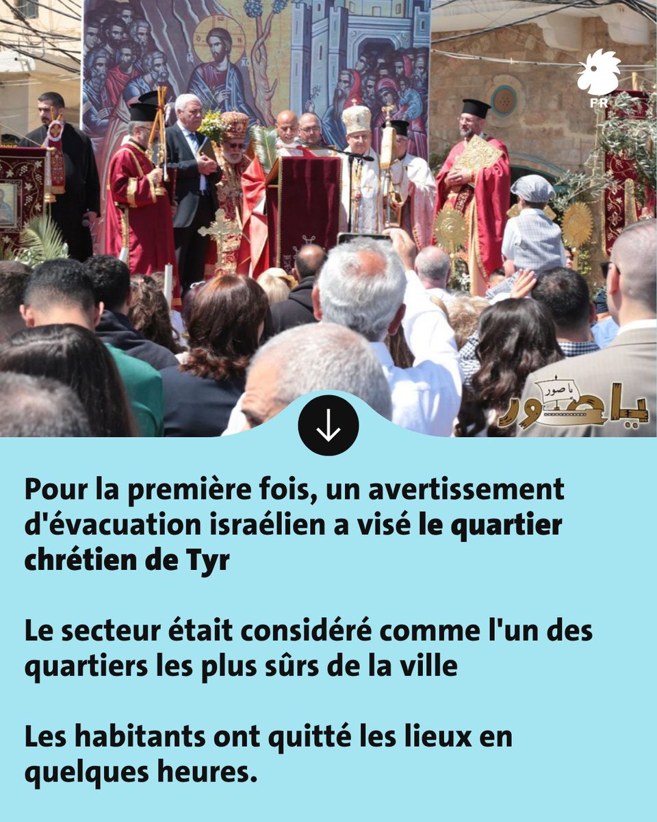 AnnaharFr's tweet photo. Pour la première fois depuis le début de la guerre, un avertissement d'évacuation israélien a visé le quartier chrétien de Tyr, longtemps considéré comme un refuge pour les familles déplacées du sud du Liban.

#Liban #Tyr #SudLiban #ActualitéLiban #MoyenOrient #Déplacés https://t.co/7iLuWmG2qH