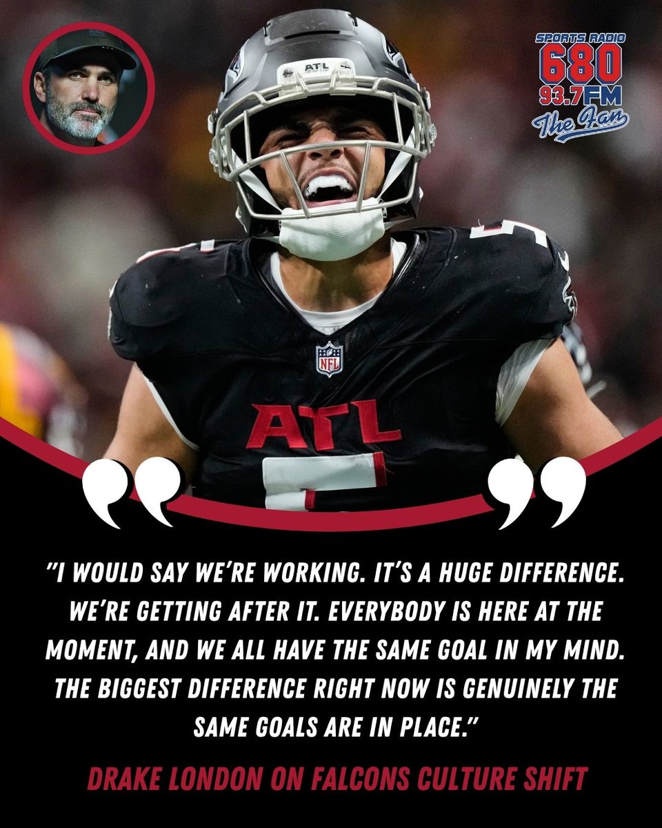 680TheFan's tweet photo. Drake London was asked by @HometeamBleak whether the Falcons' culture feels different compared to previous regimes.

"It's a huge difference... The biggest difference right now is genuinely the same goals are in place." https://t.co/TWfXrrJzsZ