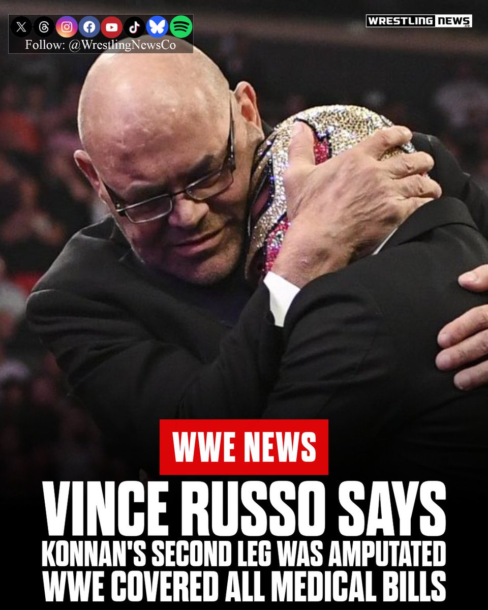 WrestlingNewsCo's tweet photo. Vince Russo says he recently learned Konnan has had his second leg amputated, and that a recent call with him is when Konnan credited WWE with covering his bills.

"I was smartened up about a week ago. I knew he had the one leg amputated and the second one was in question. That was the last time I talked to him, probably about two months ago. They had to remove the second one," Russo said.

"So I called Konnan yesterday... Konnan said to me that the WWE has paid every single cent of his medical bills." 

(via @THEVinceRusso on The Coach and The Bro on YouTube)

#WWE #Konnan #VinceRusso #LuchaLibre #ProWrestling