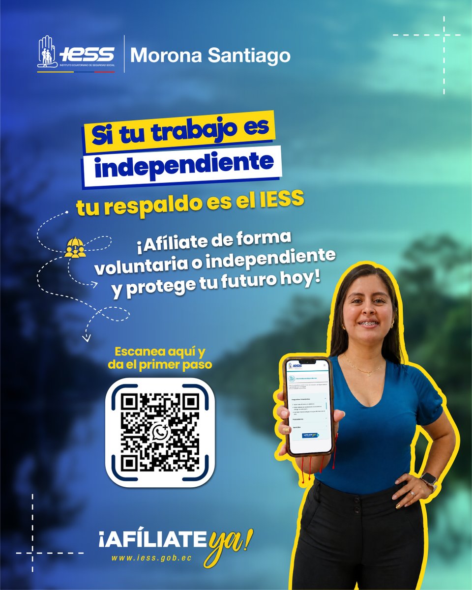 IESSMorona's tweet photo. No dejes tu futuro al azar, con la Afiliación Voluntaria o Independiente accedes a: 

🔹 Atención médica integral.
🔹 Jubilación segura. 
🔹 Auxilios funerales.
🔹 Créditos @BiessEcuador.

¡Invierte en tu tranquilidad, escanea el código QR y obtén mayor información ! 🛡️🤝 https://t.co/qwJssIHyQ4