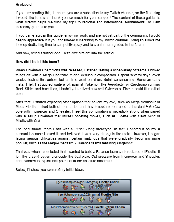 LenVGC's tweet photo. It’s finally done! ✨

After two days of hard work, I have finished the Team Report for the Mega-Charizard X team that I brought to the Turin Regional Championship. If you are competing in NAIC, this guide might be just what you need 🏆.

It is an extensive 18-page guide available in both English and Spanish, covering the breakdown of how I built the team, an in-depth explanation of each Pokémon, comprehensive offensive and defensive calcs, and recommended leads. 

I’ve put countless hours into this project, and you can get your hands on it over on my Discord server by subscribing to my Twitch channel. Once subscribed, a channel named 'equipos subs' will unlock, and you can download it right there.