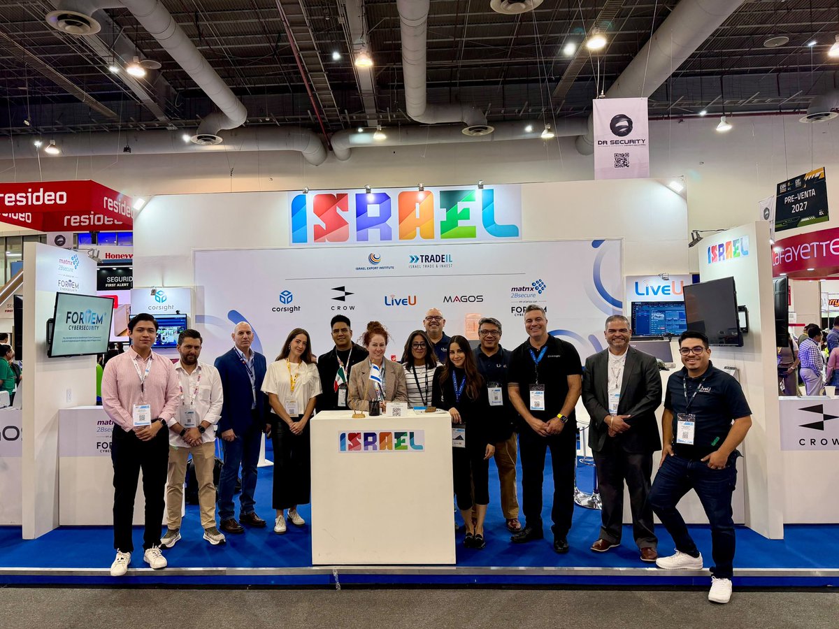 IsraelinMexico's tweet photo. 🇮🇱🇲🇽 La Misión Económica de Israel en México concluyó con éxito #ExpoSeguridad2026 a través del Pabellón Nacional de Israel.

Empresas israelíes líderes en seguridad, IA y ciberseguridad fortalecieron la cooperación tecnológica y económica mediante la innovación. 🤝✨ https://t.co/b7HuM0GKZJ