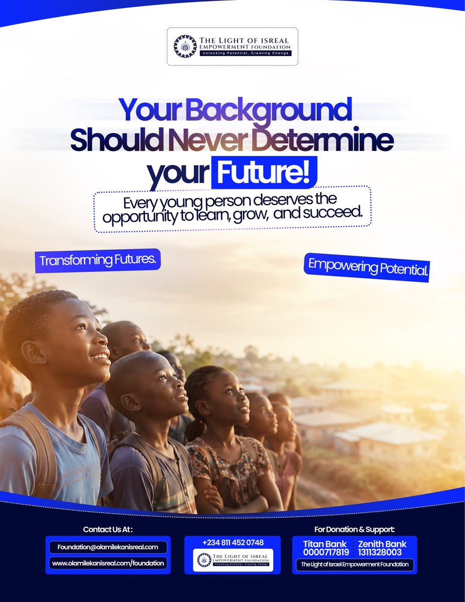 Tloifoundation's tweet photo. Your background should never determine your future

Every young person deserves the opportunity to learn, grow, and thrive

At The Light of Israel Empowerment Foundation, we believe that potential deserves opportunity.

#youthempowerment #empoweringpotential #transformingfutures https://t.co/0xcBOQ8ivk
