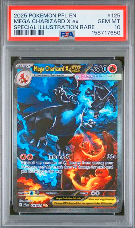 gurucollects's tweet photo. 🔥 MOST SOLD POKEMON PSA 10s (Last 30 Days) 🔥

Which of these are in YOUR collection?

1️⃣ 🔥 Mega Charizard X EX SIR (Phantasmal Flames) — 320 sales
2️⃣ 👻 Marshadow IR (Mega Evolution) — 309 sales
3️⃣ 😺 Meowth IR (Phantasmal Flames) — 288 sales
4️⃣ ⚡️🐉 Mega Charizard X EX Ultra Rare (Phantasmal Flames) — 273 sales
5️⃣ ⚡️ Pikachu Secret Rare (Crown Zenith) — 253 sales