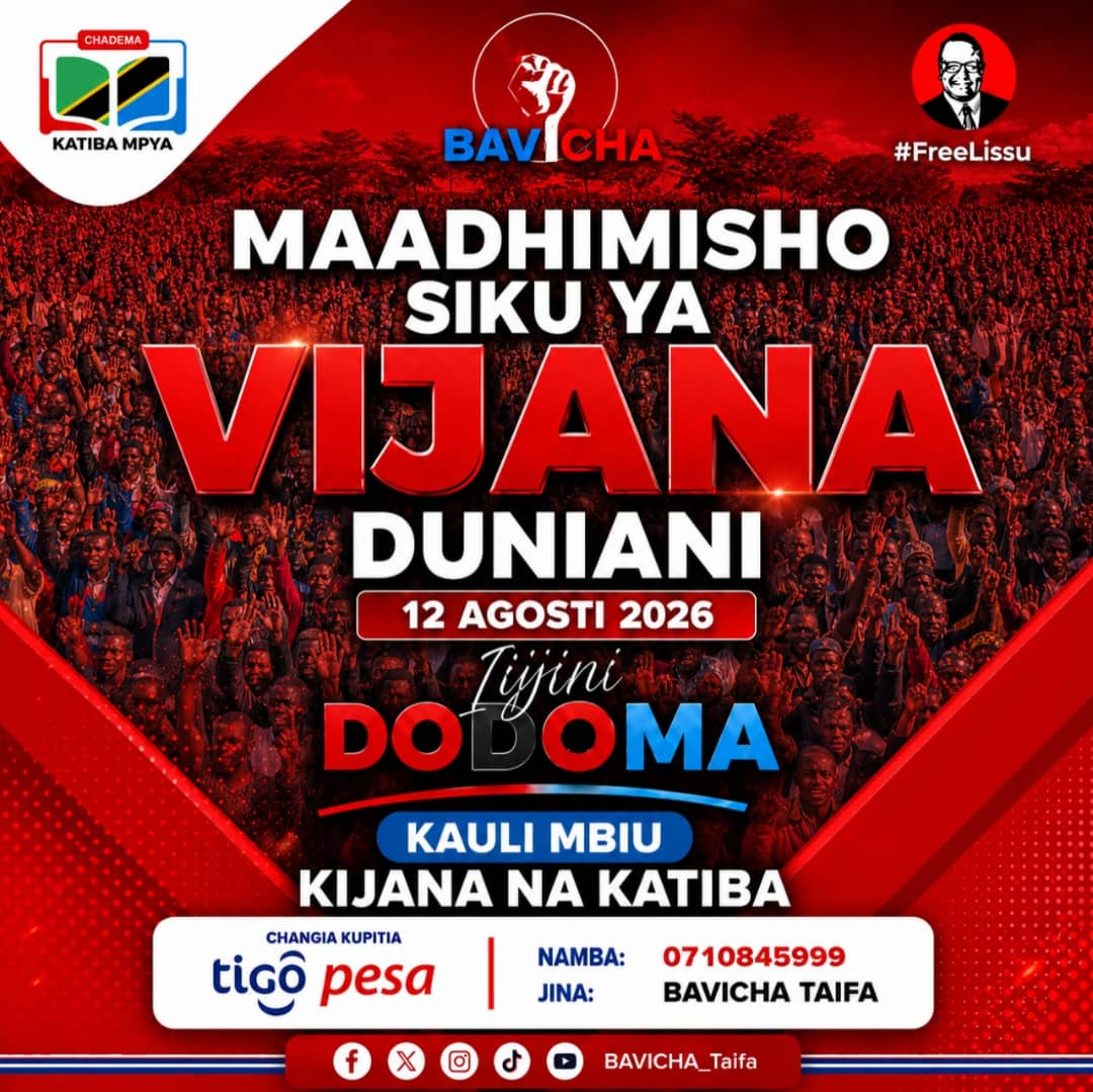 VitusNkuna's tweet photo. #SikuYaVijanaDuniani
#FreeTunduLissu
#KijananaKatiba
#TukutaneDodoma 
Eeewe Kijana Usipange kukosa https://t.co/LDIlhtojqs