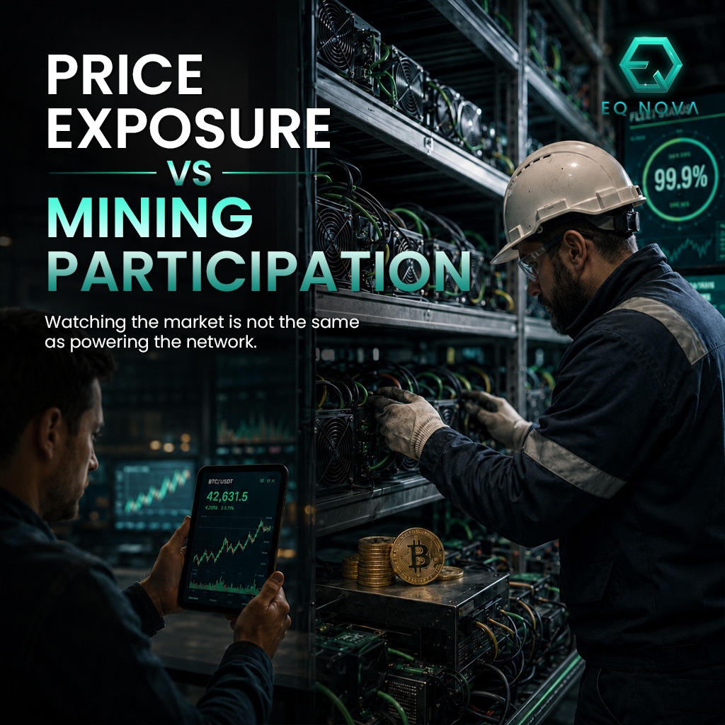 EQ__NOVA's tweet photo. Price exposure means watching Bitcoin move.
Mining participation means helping power the network behind it. ⚡
One follows the market.
One takes part in production.
#EQNova #Bitcoin #BitcoinMining #MiningParticipation #BTC #DigitalInfrastructure https://t.co/Y6Iy9poNYH