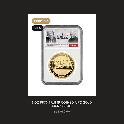 factpostnews's tweet photo. Donald Trump is selling UFC-branded coins for $12,000 to promote the UFC fight on the White House lawn https://t.co/ymVx1KExHm