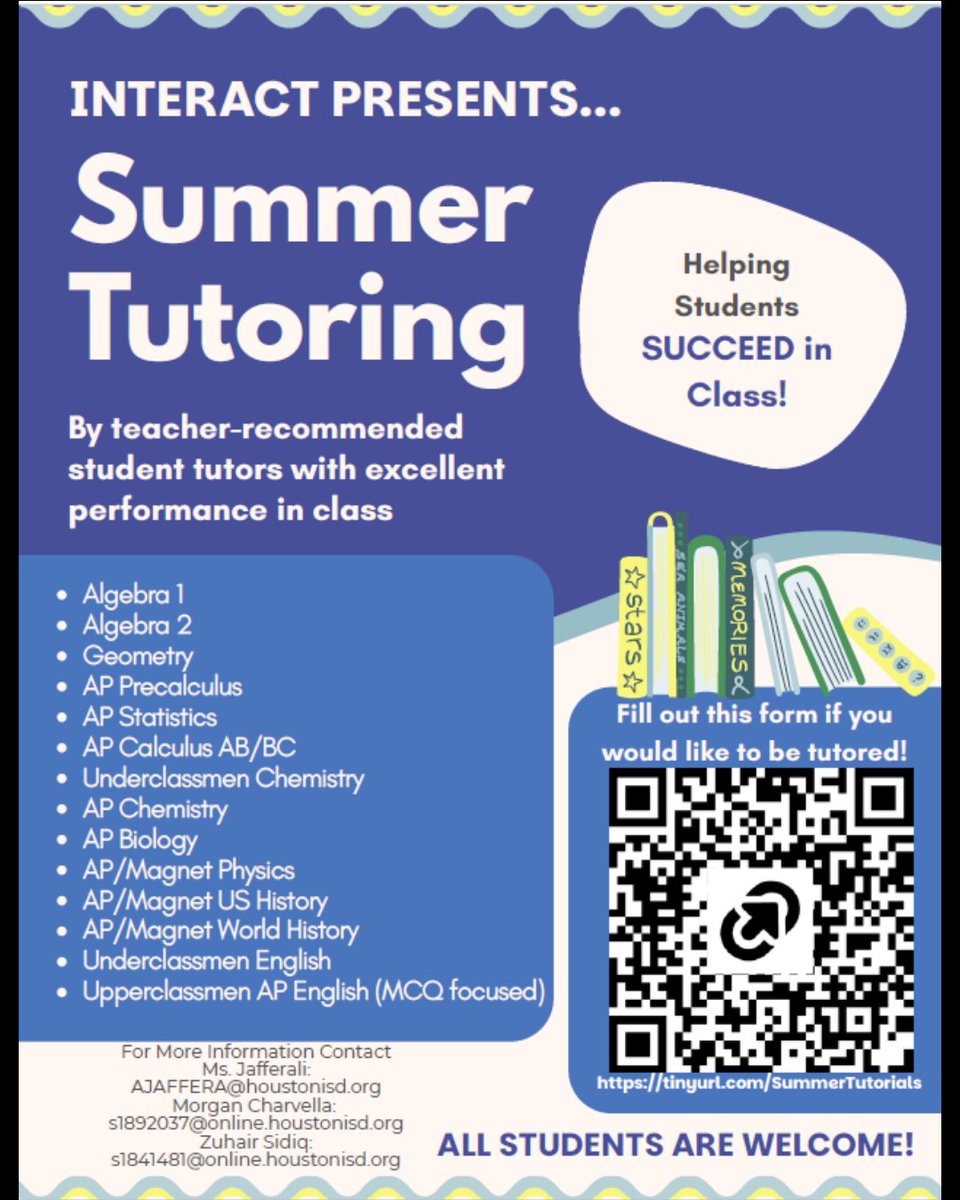 DebakeyHSHP's tweet photo. Summer Tutoring at DeBakey! All students are welcome. https://t.co/Z2ktZC0WHK
