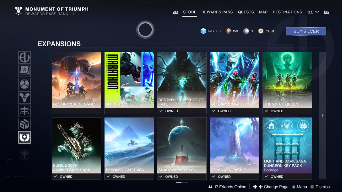 conorflavin's tweet photo. Marathon is in the expansion section of the store in destiny 2 https://t.co/NbNPZVX8L0