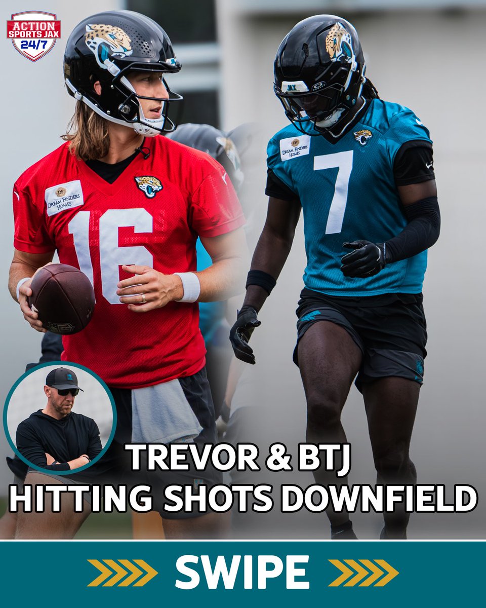 ActionSportsJax's tweet photo. #jaguars HC Liam Coen says Trevor Lawrence &amp; Brian Thomas Jr have connected on more deep balls these past few weeks than they did all last offseason.
@BrentASJax https://t.co/PqmabgKmIb