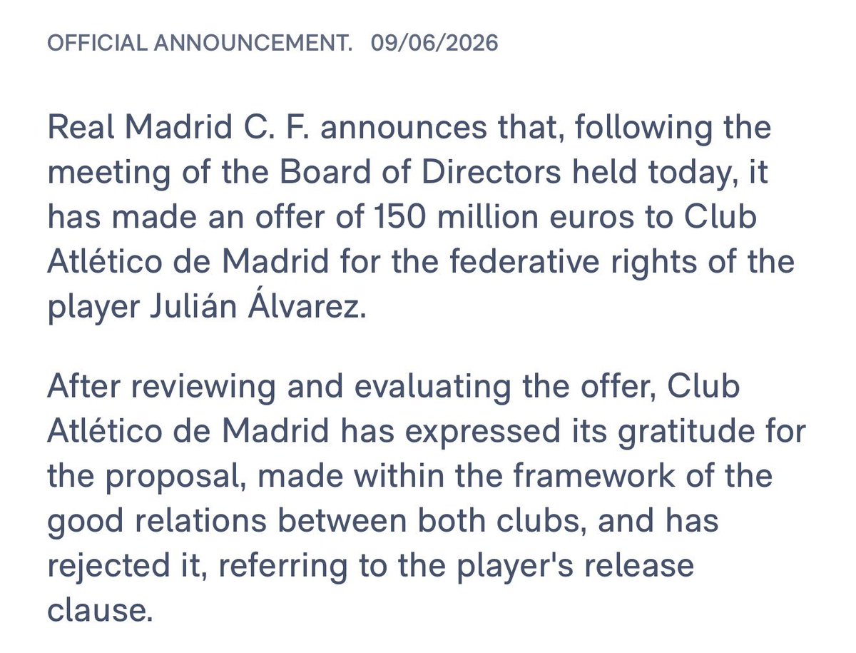 PolymarketFC's tweet photo. 🚨 BREAKING! 🤯

Julián Álvarez is Florentino Pérez’s GALÁCTICO. 🇦🇷 https://t.co/Qr7mra3PIX