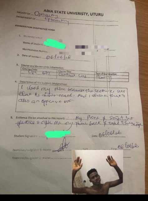 FwTrex's tweet photo. See what someone wrote in an exam malpractice form after being caught 💔 https://t.co/xY1r935nJZ