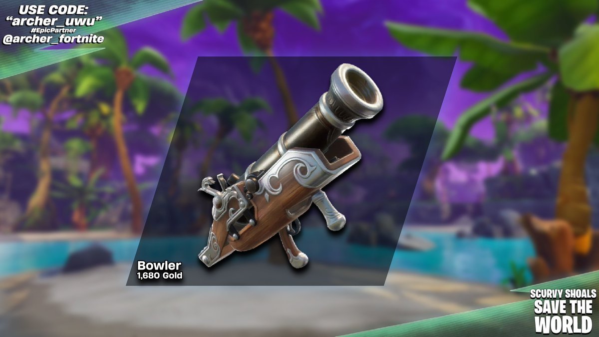 archer_fortnite's tweet photo. Returning tonight in Save the World:

Event Shop:
- Bowler

Survive the Horde:
- Meteor Banner

THIS IS THE FINAL WEEK OF SCURVY SHOALS