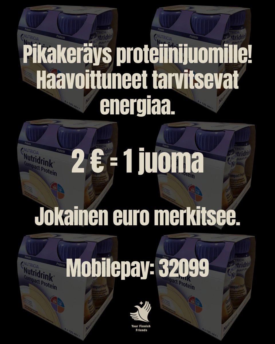 FinnishRy's tweet photo. Pikakeräys proteiinijuomille! ⚡

Ukrainassa tehdään kuukausittain tuhansia amputaatioita. Amputaation jälkeen elimistö:
- tarvitsee paljon proteiinia haavan paranemiseen.
-  taistelee tulehdusriskiä vastaan.
- kuluttaa enemmän energiaa ja menettää lihasmassaa.

1/3 https://t.co/ltPhWHBEXp