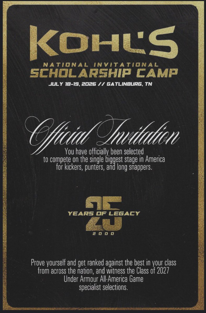 JohnathanAlons's tweet photo. After almost a year of being with Kohls I would like to thank @Coach_Casper and @QSonntag for inviting me to the Kohls National Scholarship camp in Tennessee!
@KohlsKicking @KohlsSnapping 
@KohlsHighlights https://t.co/CZsO2EzOX8