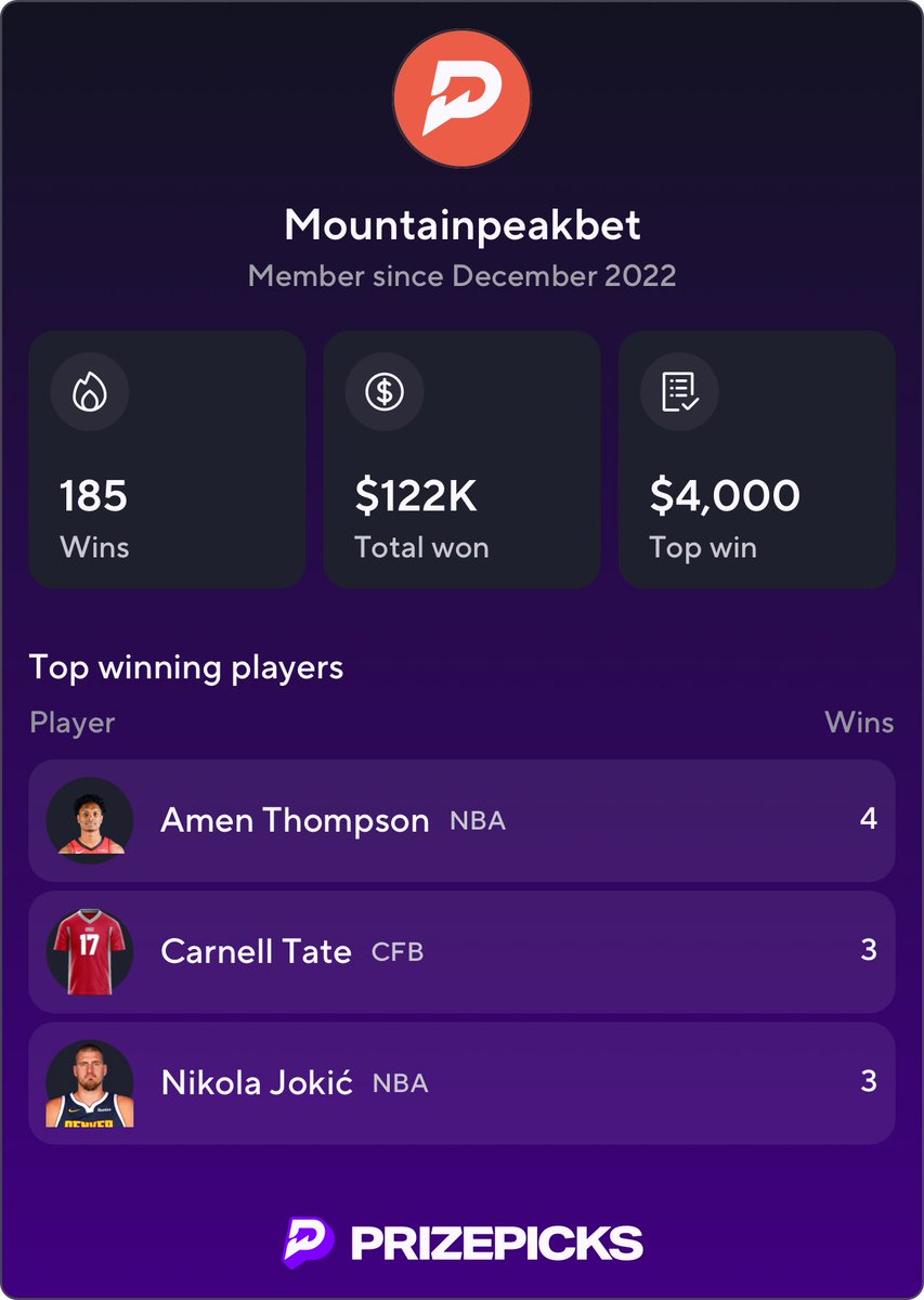 MountainPeakBet's tweet photo. I have two free plays for yall today! 

Go peep and follow the @PrizePicks 

View my PrizePicks profile using this link: https://t.co/6fc2DPU3BO https://t.co/xS1Mde3RXW