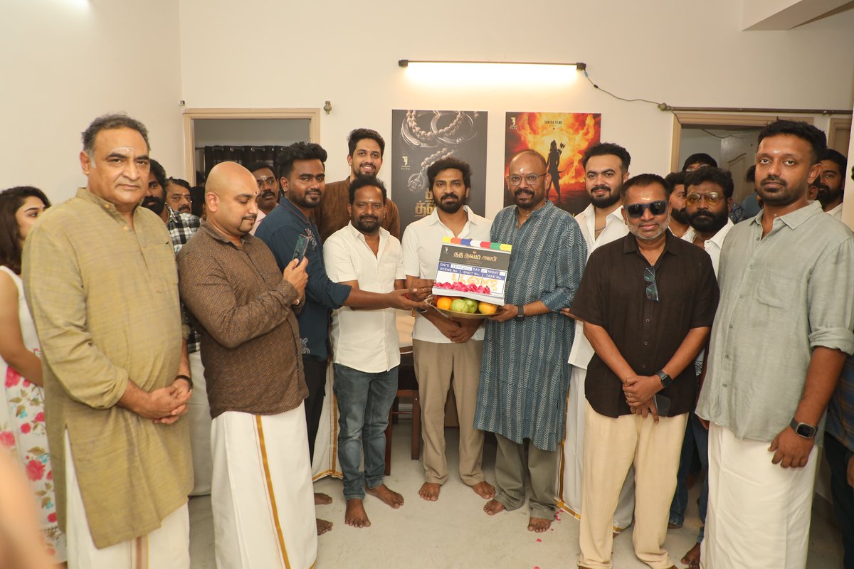 shateshkumar's tweet photo. The journey of #TatTwamAssi begins! ✨

After an auspicious pooja ceremony filled with blessings and positivity, filming officially commenced on May 26. 🎬🙏

Here’s a glimpse from the blessed beginning of this special journey.

#TatTwamAssi #ThisMandalakaalam

Starring @actor_vaibhav @MeenakshiGovin2 @aravindaakash #AadukalamNaren  

Written & Directed by #VishnuSasiSankar

Produced by @Tantrafilmsind @jksaravana @shateshkumar 

Music by @Premgiamaren 

Editor @Cinemainmygenes 

@yuvanselva @mesuryarajeevan @teamaimpr