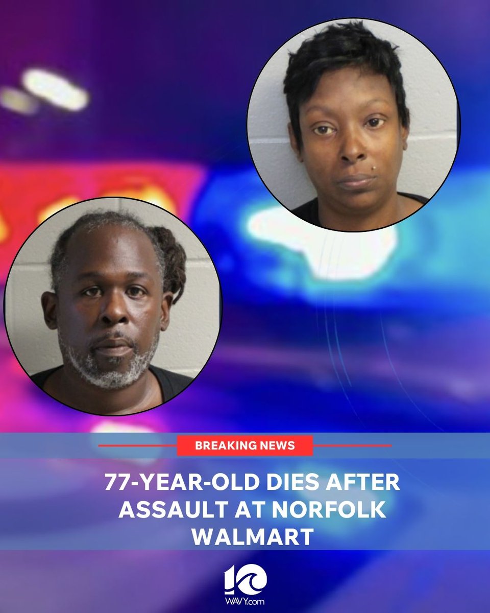 WAVY_News's tweet photo. A 77-year-old man died after he was assaulted at the Walmart store on N. Military Highway, Norfolk police confirmed in a news release on June 9.

Detectives charged Erika Mitchell, 42, and Travis White, 44, both of Norfolk, with malicious wounding by mob, aggravated malicious wounding, and conspiracy to commit a felony. 

Full details- https://t.co/oarvZn7dey