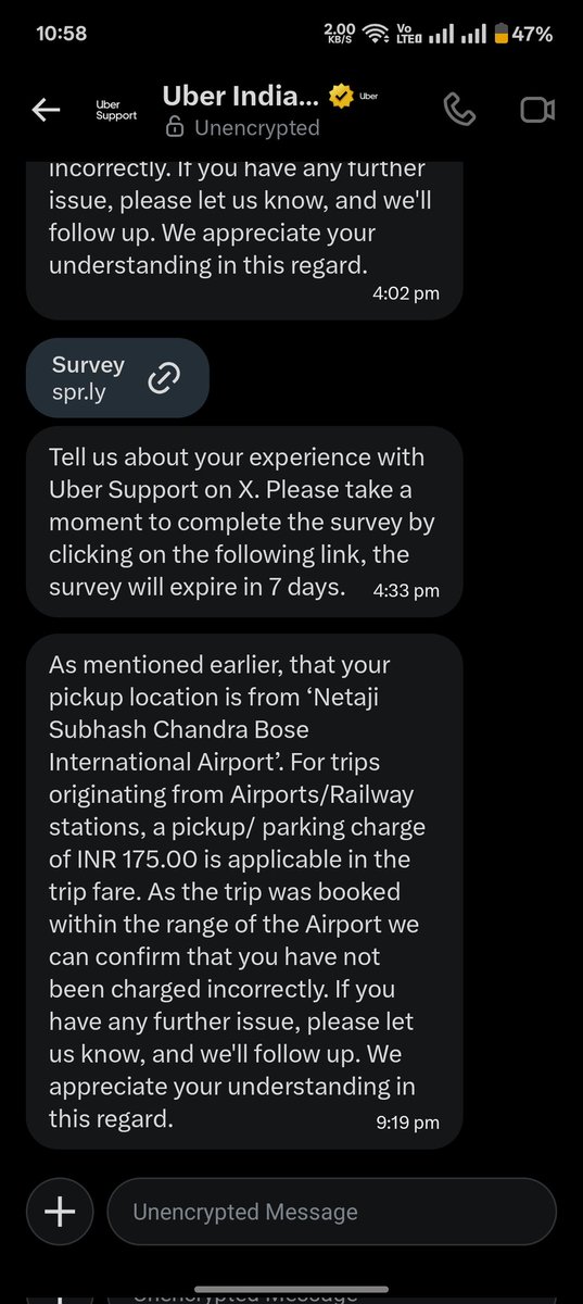 ssghosal's tweet photo. @UberIN_Support Your reply is unsatisfactory as you have charged the prkg amt that was not actually paid for. The driver had to pay a fine to the arpt authority since he skipped the parking amount @OlaCabs @rapidobikeapp @NammaYatri_in @inDriveIndia see how ur competitor plays https://t.co/tmYsag4qgK