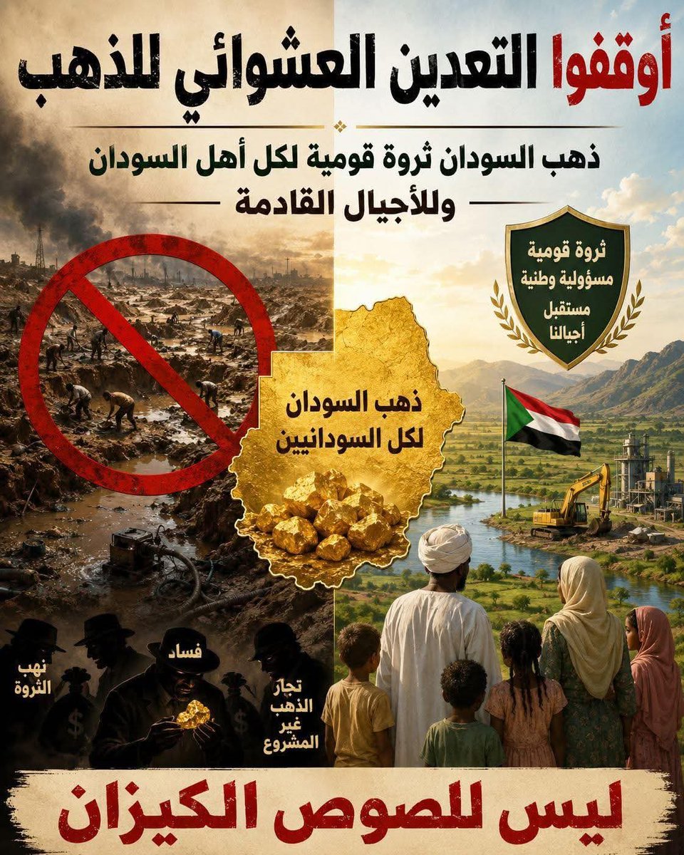 Naayrouzz's tweet photo. ذهب #السودان ثروة قومية لكل السودانيين وللأجيال القادمة، وليس لصوص الكيزان! 🇸🇩✨ 
الذي يستنزف مقدرات البلاد ويحرم الشعب من حقوقه. ذهب السودان يجب أن يُدار بمسؤولية وطنية لبناء مستقبل الأجيال، بدلاً من تركه لنهب الفساد وتجار الذهب غير المشروع الذين يسرقون ثروات الوطن. https://t.co/YjONDChZWL