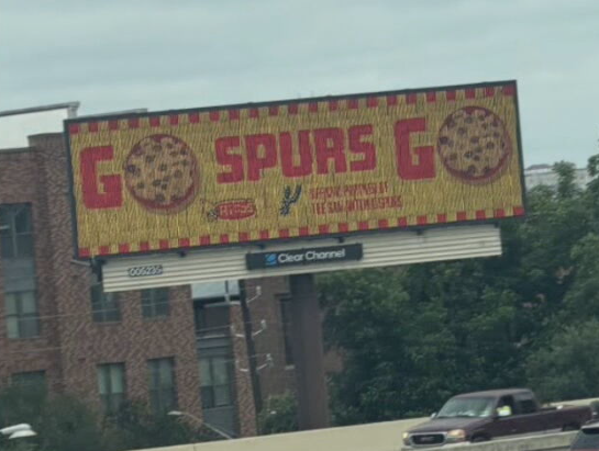 KABBFOX29's tweet photo. SHOUT OUT TO RICOS! The company ran two digital billboards in New York Monday near Madison Square Garden for Game 3. The ads read "Go Spurs Go" and the letters "o" were replaced by a bowl of Ricos' nacho cheese. https://t.co/hgVB6yIOyV https://t.co/nilqBdxwiI