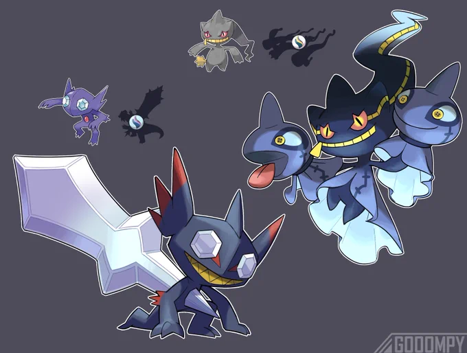 more #stoneswap ideas, spooky hoenn edition!! sableye x baxcalibrite and banette x eelektrossite