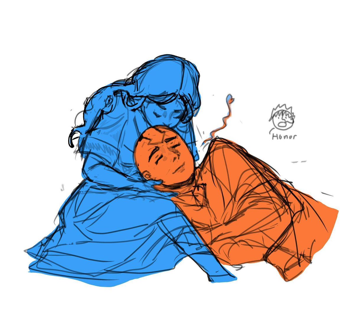 Xie000's tweet photo. what does blue and orange make? #kataang #katara #aang #atla #wip https://t.co/7h2uPOPGJ6