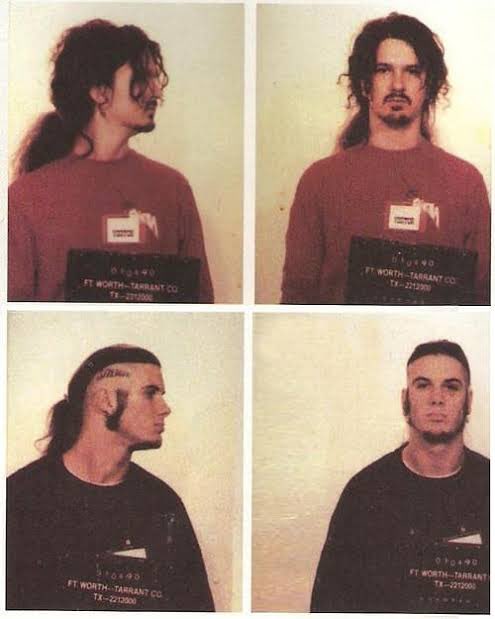 dailysepultera's tweet photo. dimebag darell’s and phil anselmo’s mugshot after being arrested together https://t.co/RjKugGyqGF