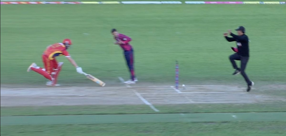 MaharjanSamraat's tweet photo. Another Dipendra Singh Run-out. Man doesn't miss stumps.

Darren Gough in the commentary box. "He is one of the best fielders I have ever seen in all my time watching cricket. He is a genius. He is so quick."

I actually don't remember many hitting stumps with such accuracy in my life. Maybe Jadeja, Ponting, Symonds, but certainly not as accurately and consistently as Airee. Almost every two or three matches.