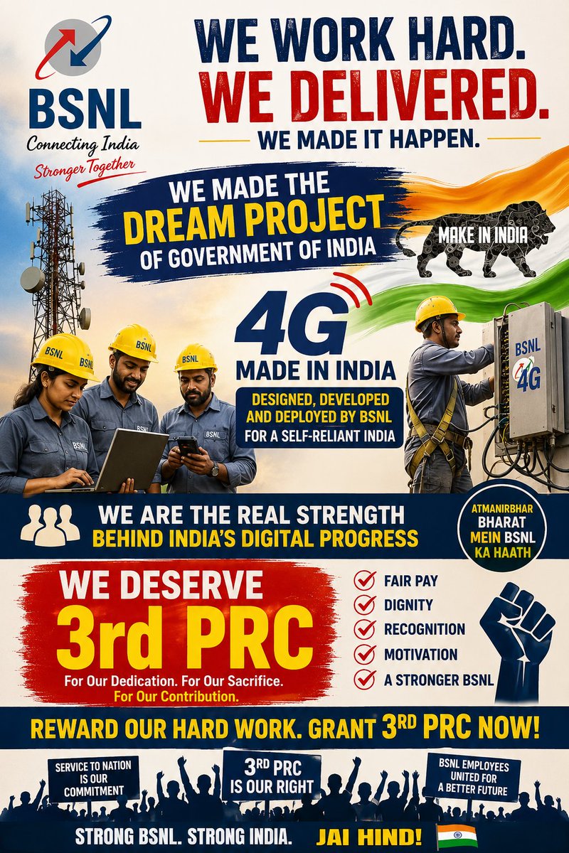 aigetoahpbsnl's tweet photo. #3rdPRCforBSNL #WaiveAffordabilityClause #EndPayDisparityInBSNL #SupportBSNLGrowth #BDM #AIGETOA #BTEU #3rdPRC @PMOIndia @JM_Scindia @DoT_India @PemmasaniOnX @DrJitendraSingh @mansukhmandviya @CMDBSNL @BSNLCorporate
@ETTelecom @BDM_BSNL @BMSkendra @BmsBojji @GSAIGETOA https://t.co/vrISZdSoDb