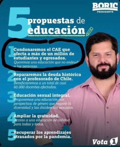 Iherreraa's tweet photo. Boric dijo que iba a condonar el CAE, mintió, la gente le creyó y no pagaron el CAE.Boric no condonó en CAE, se los fregó a todos. Y ahora que están cobrando el CAE culpan a Kast y a la Tesorería. La culpa es de Boric por mentir y de quienes, pudiendo pagar el CAE, no lo hicieron https://t.co/Fd7aRbNRx2