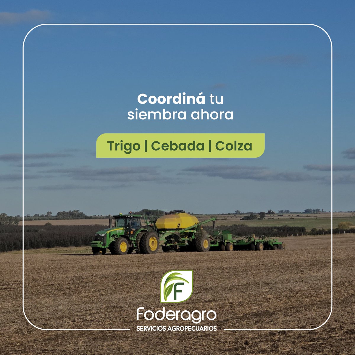 foderagro's tweet photo. 🌾La ventana de siembra de invierno no espera. 

En Foderagro ofrecemos un servicio integral de siembra: desde la planificación hasta la ejecución en campo. Precisión, logística y respaldo técnico en cada trabajo. 

Escribinos y coordiná tu siembra de invierno con nosotros. 🚜 https://t.co/foVdp1RaC8