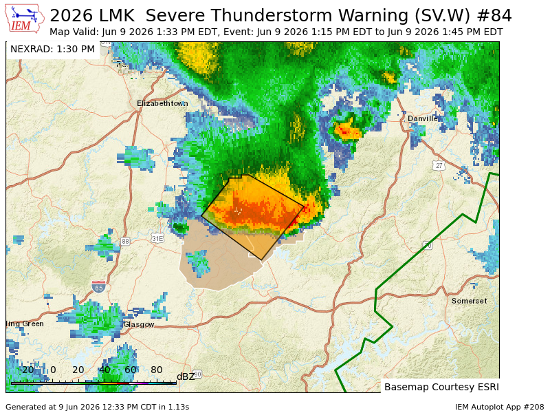 JessaminecoEMA's tweet photo. LMK continues Severe Thunderstorm Warning [wind: 60 MPH (RADAR INDICATED), hail: <.75 IN (RADAR INDICATED)] for Green, Taylor [KY] till 1:45 PM EDT https://t.co/IvwjNEuFD9 https://t.co/xEh9PY0Lcs