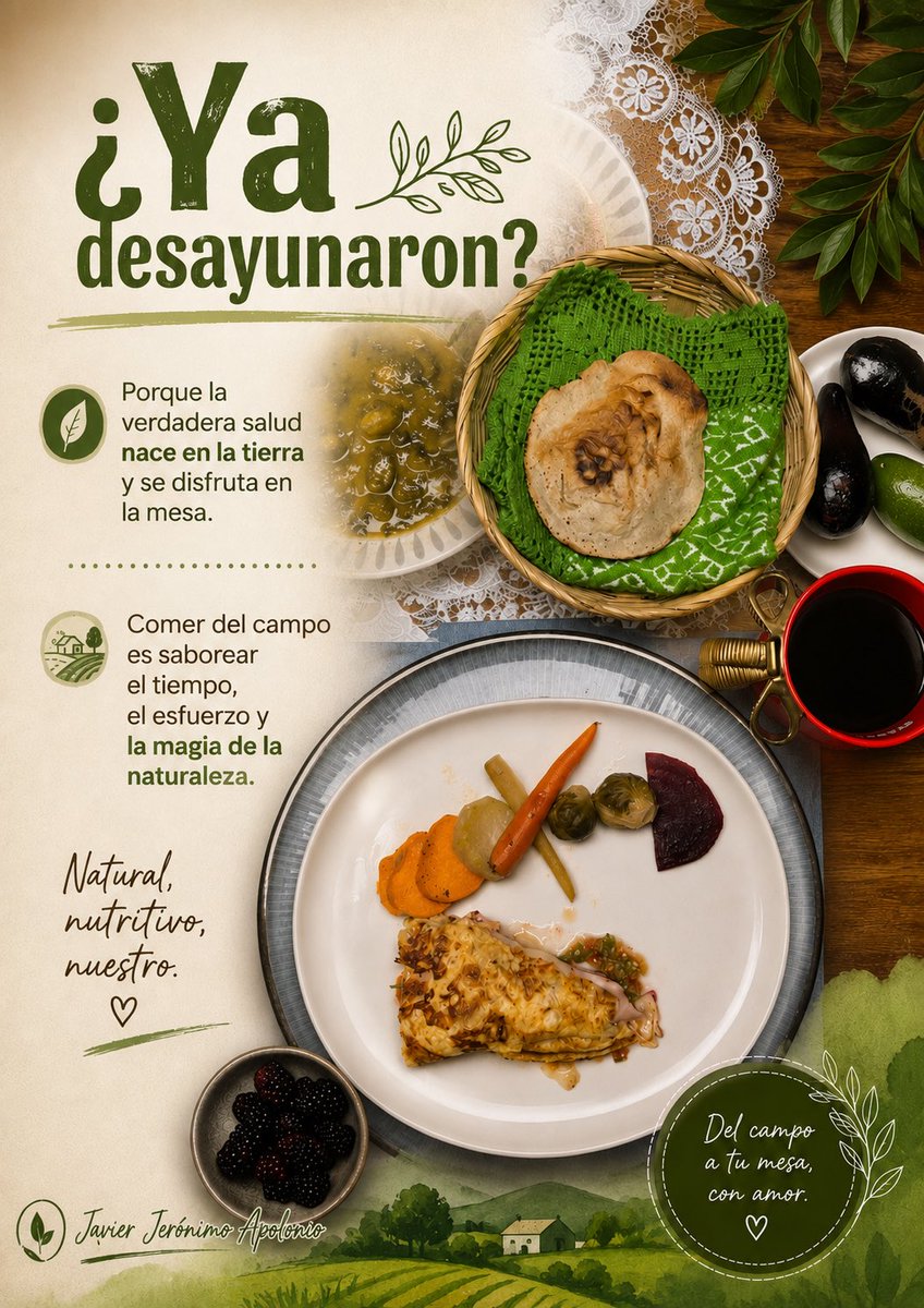 JavierJeronimoA's tweet photo. ¿Ya desayunaron?

Comer del campo es saborear el tiempo, el esfuerzo y la magia de la naturaleza…. https://t.co/6IDD2PevAf