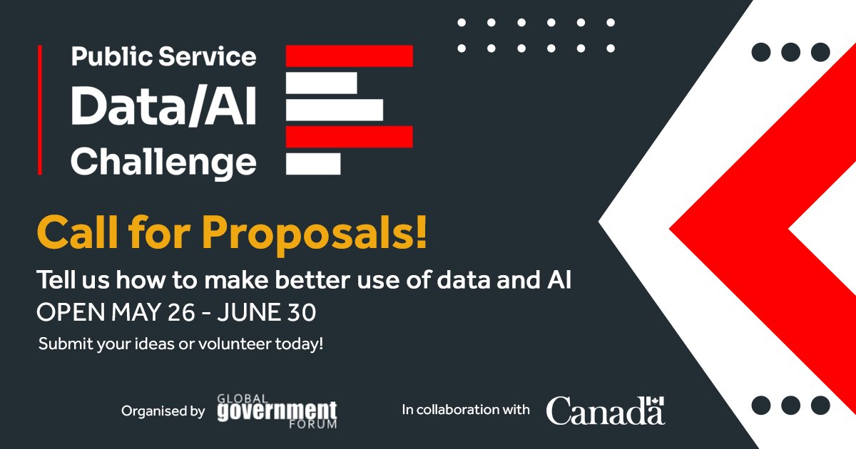 Public Service Date/AI Challenge
Call for Proposals! Tell us how to make better use of data and AI
OPEN MAY 26 - JUNE 26
Submit your ideas or volunteer today!