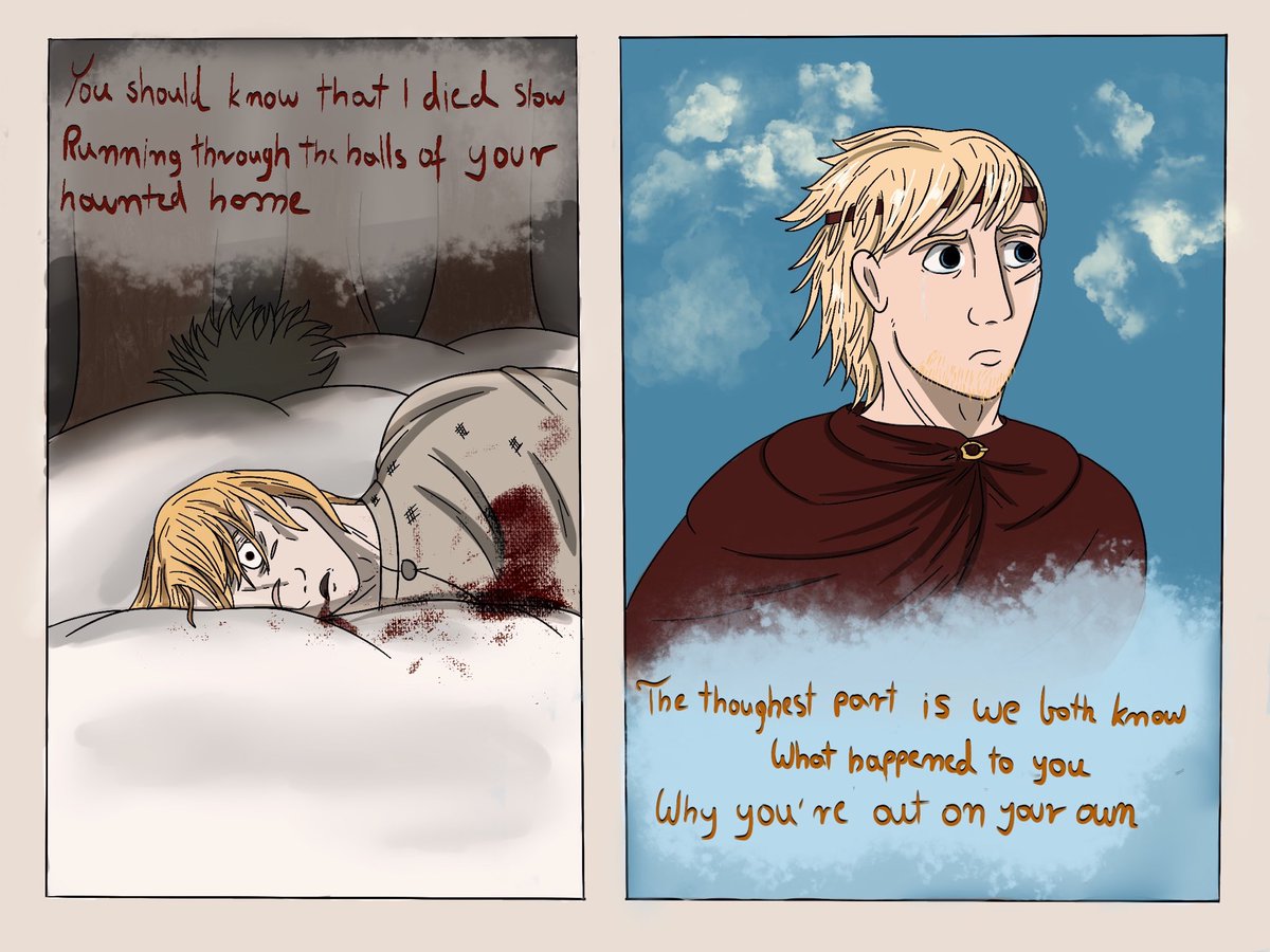 SmolCanutie's tweet photo. Day 2 

„You should know that I died slow,
Running through the halls of your haunted home.
And the toughest part is we both know,
What happened to you,
Why you’re out on your own”

#ThorNuteWeek2026
#VINLAND_SAGA 

(TW: d€ad body) https://t.co/AFYs8vWQGb