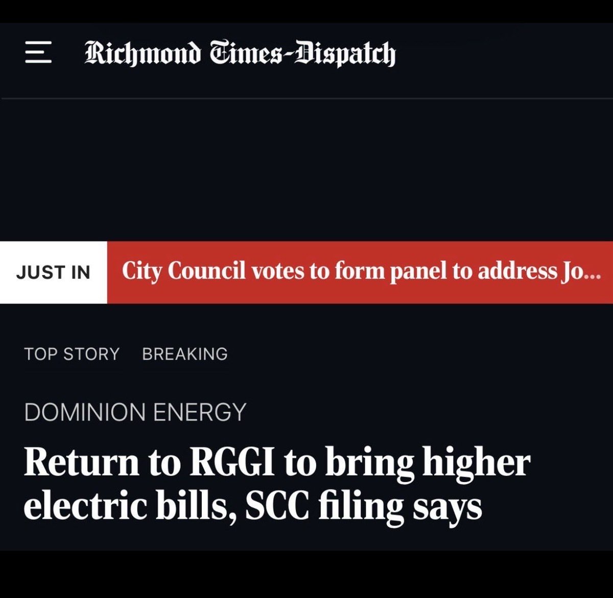 JasonMiyaresVA's tweet photo. Reminder that Governor “Bait and Switch” Spanberger ran on “affordability” and then promptly added a carbon tax to every Virginian’s power bill.   This is the most “statement of the obvious” headline by the RTD I’ve ever seen…. https://t.co/7nSJqQORqA