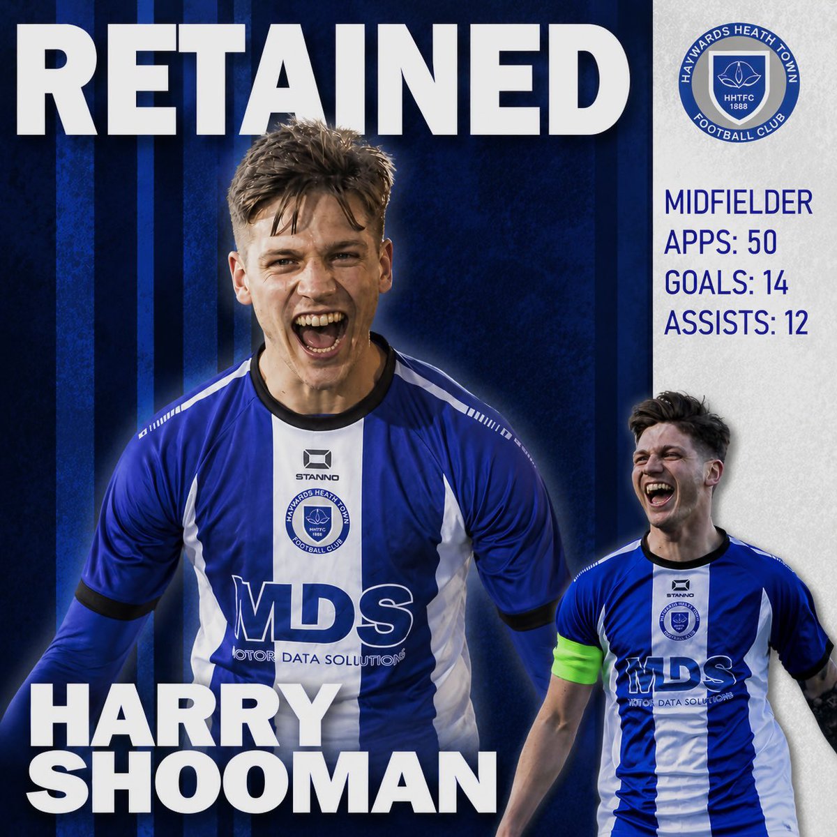 HHTFC's tweet photo. 𝙎𝙝𝙤𝙤𝙢𝙖𝙣 𝙨𝙩𝙖𝙮𝙨 𝙗𝙡𝙪𝙚

We’re delighted to announce that the versatile @HarryShooman will remain a Heath player for the upcoming season 🤝

#HHTFC https://t.co/TV9T4ANCMb