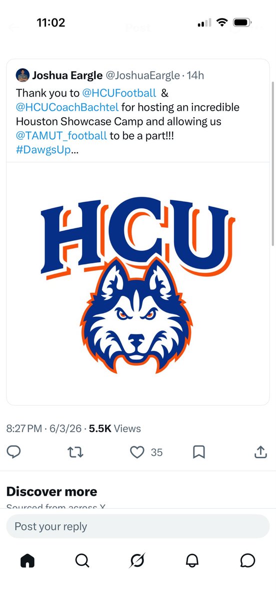 WyattCoop12's tweet photo. Great day competing at HCU Mega Camp,gave me a chance to put my name out and showcase my talent.Thank  you for the big opportunity to compete!! https://t.co/vDzyAWiUGK