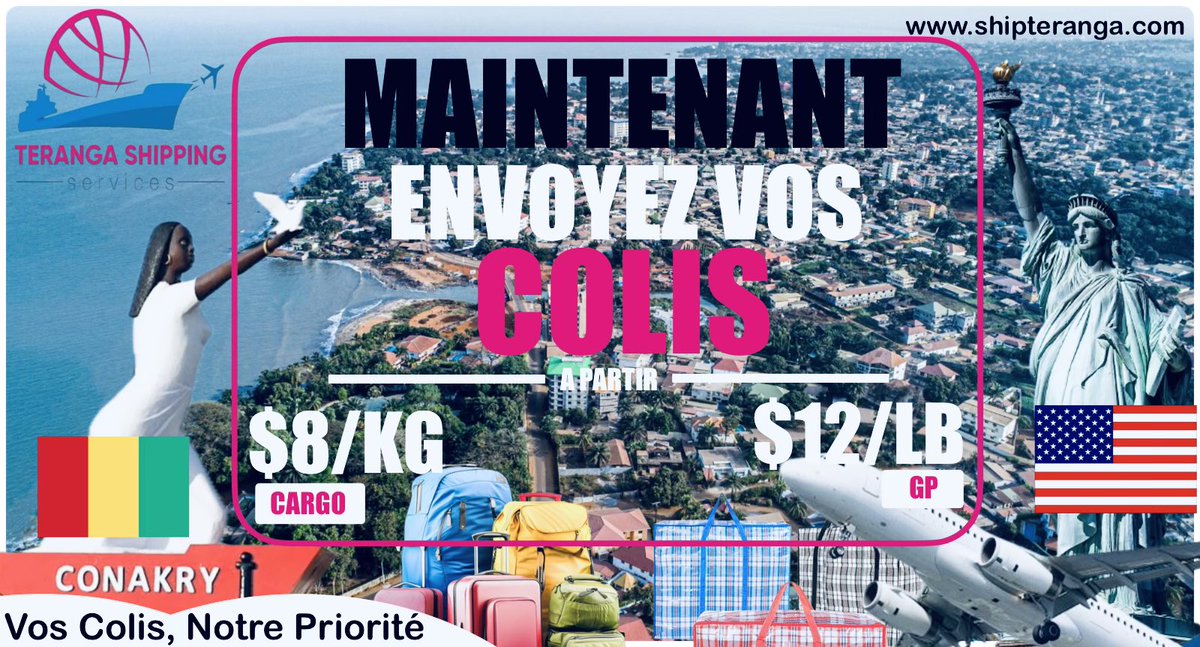 Terangashipping's tweet photo. 📦🇬🇳✈️🇺🇸 Envoyez vos colis entre la Guinée Conakry et les États-Unis !

✈️Cargo à partir de 8$/kg
✈️ GP : 12$/lb

✅ Rapide • Fiable • Sécurisé

🌐 https://t.co/5EKqyokWCl
Teranga Shipping Services

#terangashipping #gp #cargo #colis https://t.co/ECaHSvzdfA
