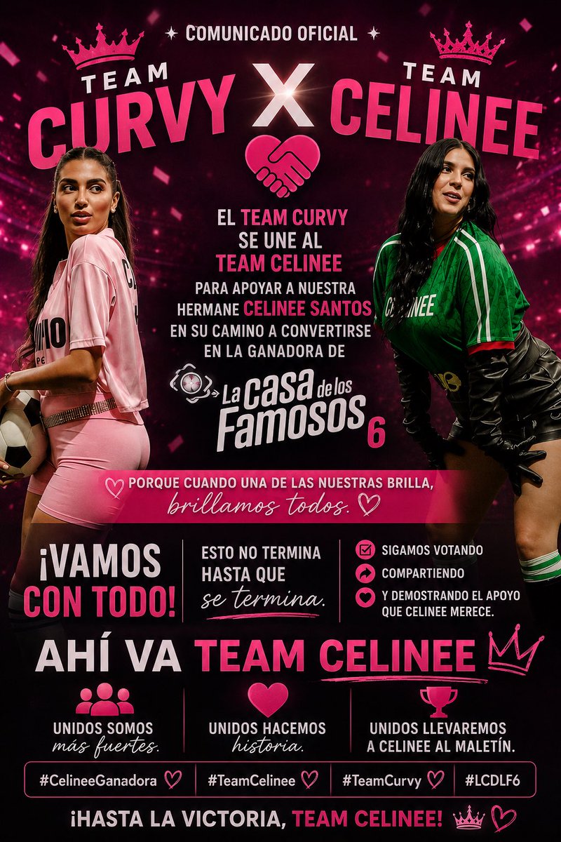 TeamCelineeof's tweet photo. 🩷👑 🧁🦄El Team Curvy se une para apoyar a su hermane Celinee Santos en su camino a convertirse en la ganadora de #LaCasaDeLosFamosos6🏆

Porque cuando una de las nuestras brilla, brillamos todos.🩷

¡Vamos con todo! Esto no termina hasta que se termina. 👑✨

#Celineeganadora  #TeamCelinee  #TeamCurvy  #LCDLF6