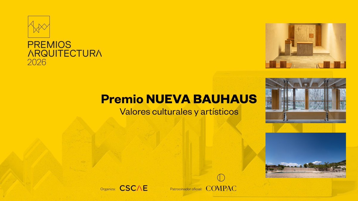 CSCAE's tweet photo. Los finalistas del 𝐏𝐫𝐞𝐦𝐢𝐨 𝐍𝐮𝐞𝐯𝐚 𝐁𝐚𝐮𝐡𝐚𝐮𝐬 son:

➖ Iglesia de San Miguel Arcángel de Geneto, San Cristóbal de la Laguna (Tenerife)
➖ Galería de Arquitectura de Madrid
➖ Pabellón de servicios y alberca en Tibi, Alicante

#PremiosARQUITECTURA 2026 https://t.co/CiYitI46yZ