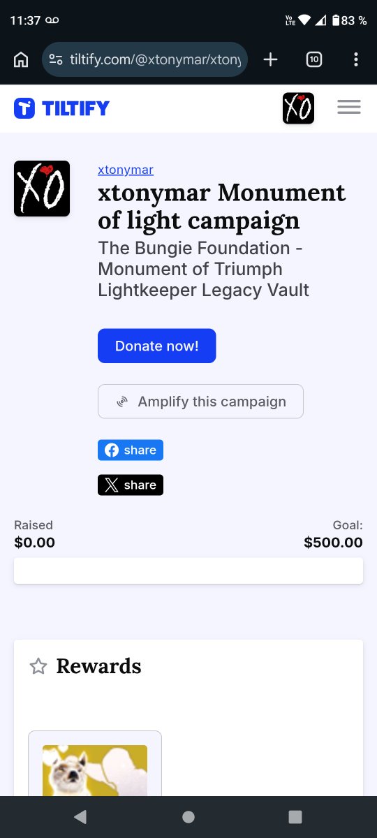 xtonymar's tweet photo. New campaign added to my profile 
If you like to support I'll appreciate a lot
 
https://t.co/6XQSPK6dpP

#Destiny2 #BungieFoundation https://t.co/nYpwmtqdig