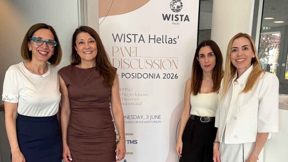 americanpandi's tweet photo. #AmericanPandI's Joanna Koukouli, Annie Papadimitriou, Maria Kostala &amp; Katerina Stavrakaki at #WISTAHellas’ panel discussion, “Shipping – Too Big to  Ignore, Too Discreet to Understand,” during #Posidonia2026.  The Club supported the event as sponsor.

@PosidoniaEvents https://t.co/zNBlA3lDL6