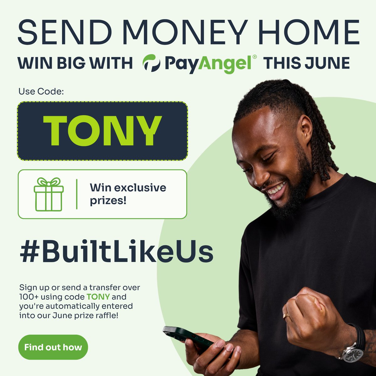 PayAngelMoney's tweet photo. ๐ธ We're giving away prizes this June with @PayAngelMoney
Use code TONY:
โ New users: Referral field at sign-up
โ Existing users: Reference field on any 100+ transfer
More transfers, more entries.
#PayAngel #CodeTONY #SendMoreThanMoney #BuiltLikeUs https://t.co/8mgnSI4Zlt